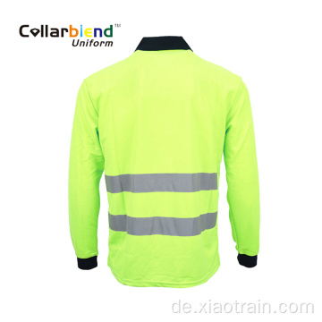 Schnell trocknendes, fluoreszierendes, gelbes, reflektierendes Poloshirt mit langen Ärmeln